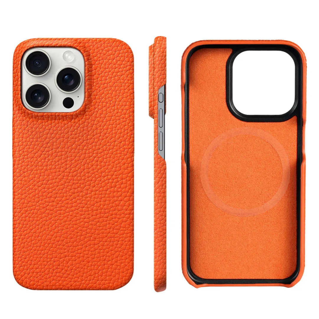 CAPA IPHONE COURO LARANJA MAGSAFE